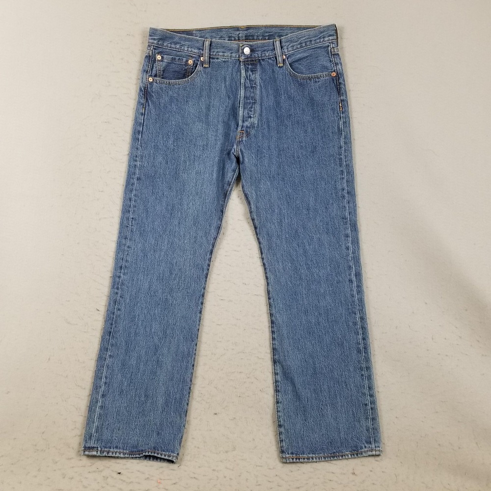 Levis 501 Button Fly Jeans Mens 36x30 Blue Medium Wash Straight Denim Pants